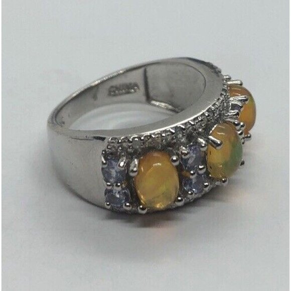 Vintage Tanzanite and Opal Sterling Silver Ring 925 Size 5 - Picture 4 of 8